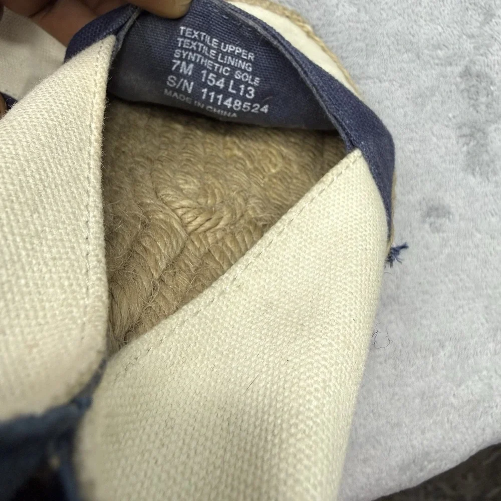 Tory Burch Beacher Espadrille Flats Ivory Navy Gold Logo Women's Size 7M
